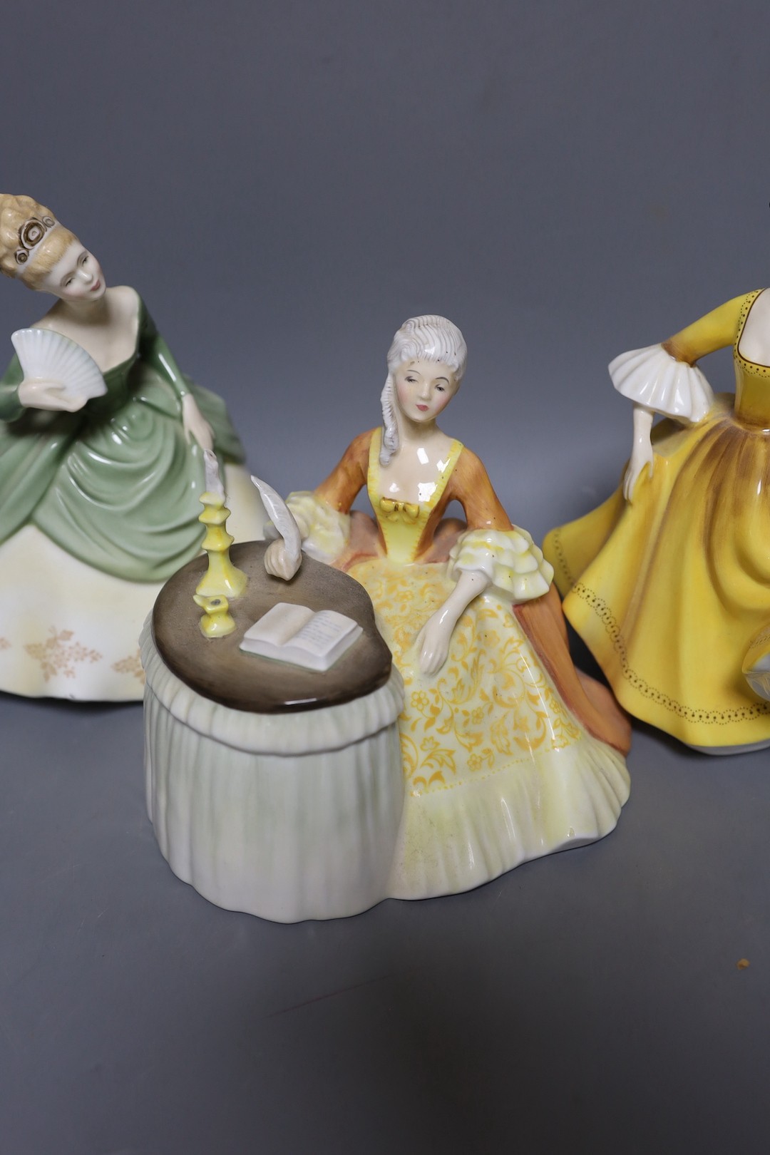 Three Royal Doulton figures of ladies, Stephanie, Soirée and Meditation